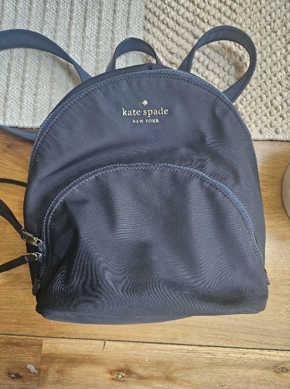 Kate Spade New York Navy Blue Nylon Backpack Small Travel Daypack Gold Hardware